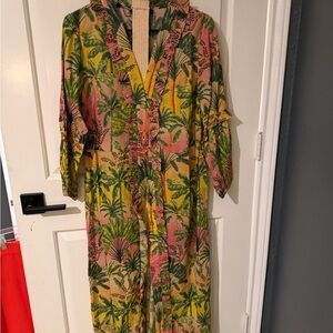 Tropical Print Button-Up Dress